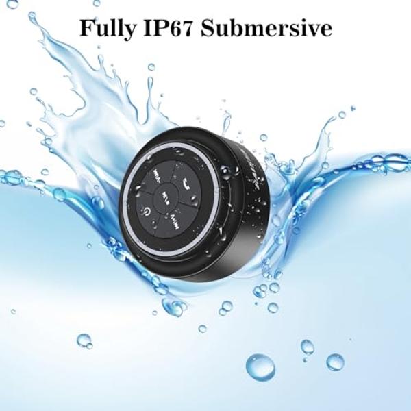 HAISSKY Bluetooth Shower Speakers, Portable Wireless Speaker with Suction Cup, IP67 Waterproof Speaker with LED Light, Pairs Easily to Phones, Tablets, Computer, Gift for Men & Wom