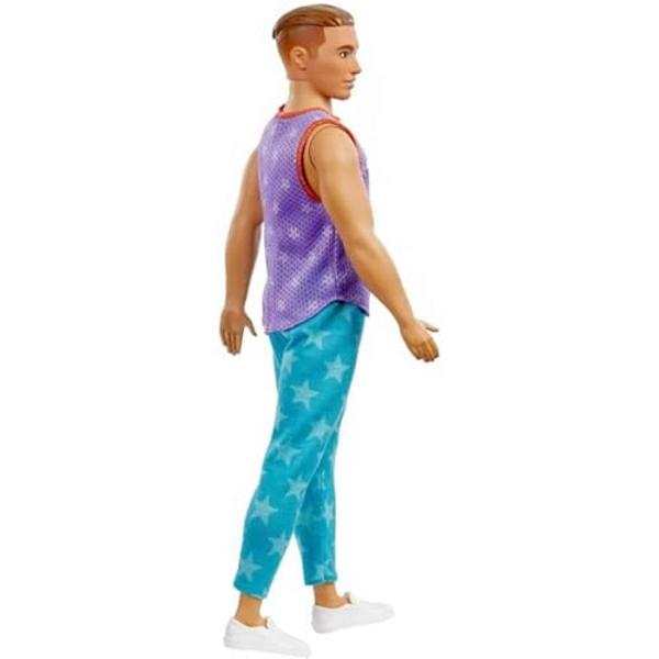 Barbie Ken Fashionistas Doll #165 with Sculpted Brown Hair Wearing Purple “Malibu” Top, Blue Starred Joggers & White Shoes, Toy for Kids 3 to 8 Years Old