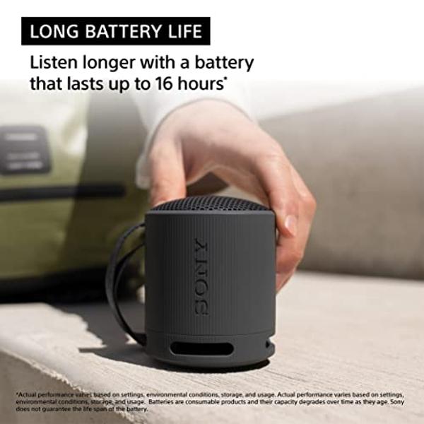 Sony SRS-XB100 Wireless Bluetooth Portable Lightweight Super-Compact Travel Speaker, Durable IP67 Waterproof & Dustproof Shower Speaker, 16 Hr Battery, Versatile Strap, Hands-free 