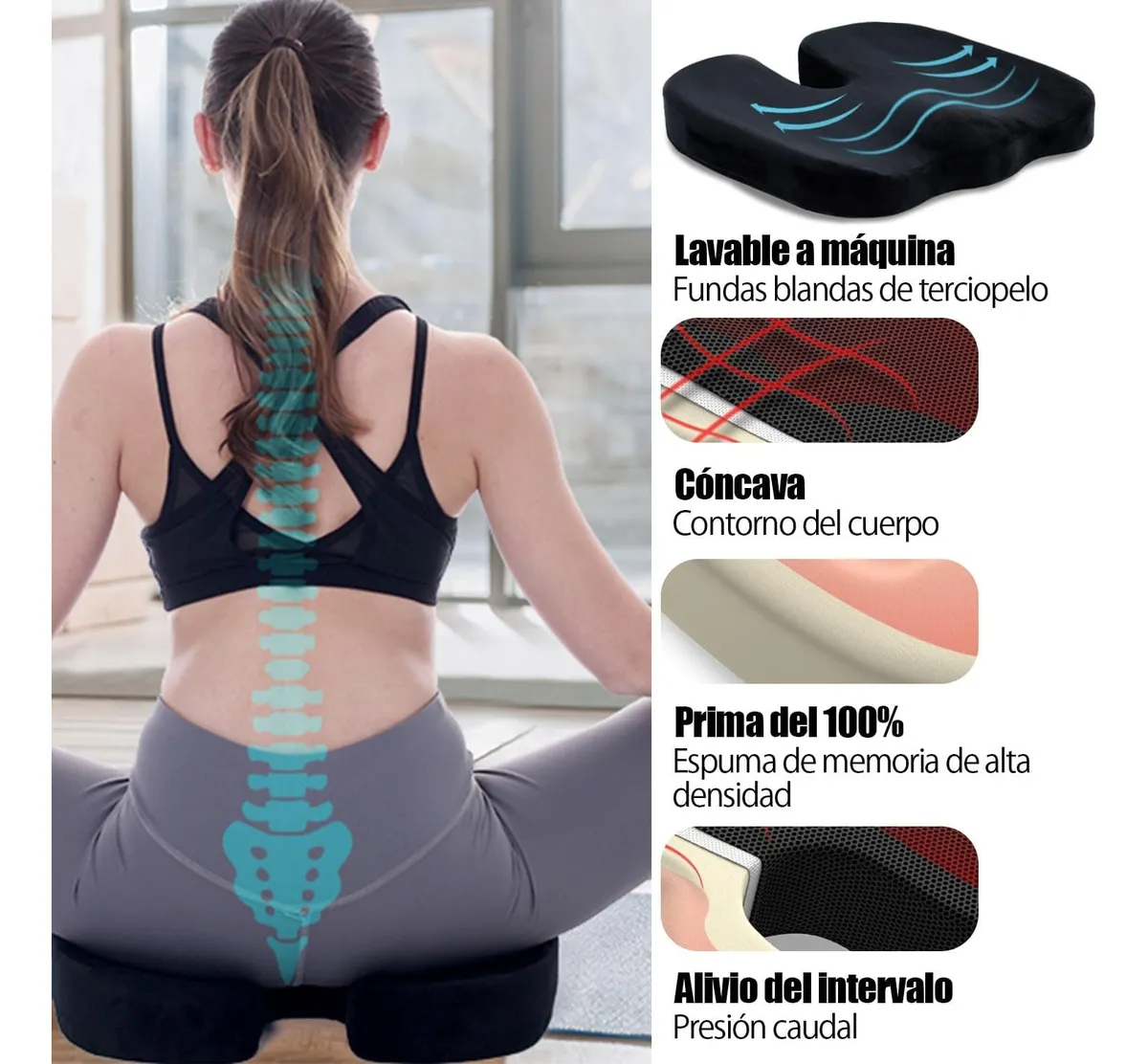 Cojin Soporte Lumbar Almohada Respaldo Sillas Auto Oficina