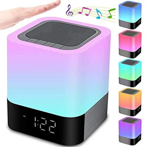 Gallstep Night Lights Bluetooth Speaker, Alarm Clock Touch Sensor Dimmable Multi-Color Changing Bedside Lamp, MP3 Player, Wireless