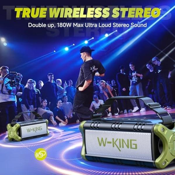 W-KING Bluetooth Speaker, 90W Max Portable Loud Speakers Wireless, IPX6 Waterproof Outdoor Speaker, 50W Deep Bass/2 Powerful Subwoofer/40H/Power Bank/Dual Pairing/EQ/TF/AUX/NFC for