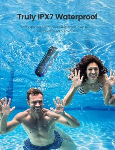 Portable Bluetooth Speaker, IPX7 Waterproof Wireless Speakers with Colorful Flashing Lights, 25W Super Bass 24H Playtime, 100ft Range, TWS Pairing for Outdoor, Home, Party, Beach, 