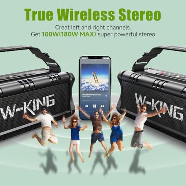 W-KING Bluetooth Speaker, 90W Max Loud Portable Speakers Bluetooth Wireless, IPX6 Waterproof Outdoor Speaker with 50W Deep Bass/2 Powerful Subwoofer/40H/Power Bank/EQ/TF/AUX/NFC fo
