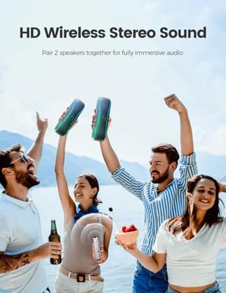 Portable Bluetooth Speaker, IPX7 Waterproof Wireless Speakers with Colorful Flashing Lights, 25W Super Bass 24H Playtime, 100ft Range, TWS Pairing for Outdoor, Home, Party, Beach, 