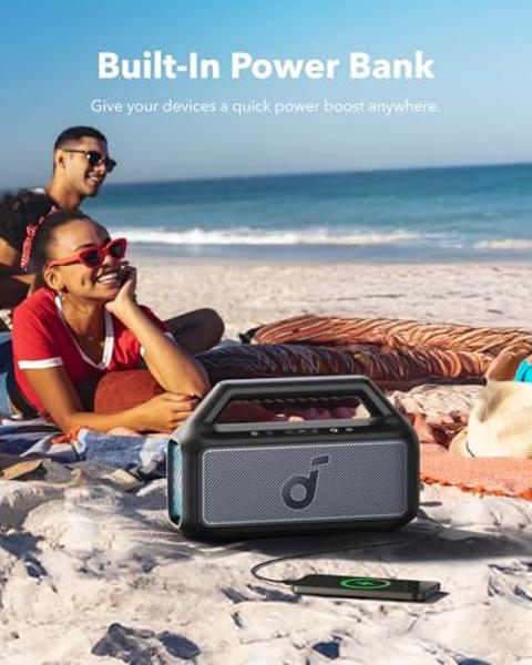 soundcore Boom 2 By Anker, Outdoor Speaker, 80W, Subwoofer, BassUp 2.0, 24H Playtime, IPX7 Waterproof, Floatable, RGB Lights, USB-C, Custom EQ, Bluetooth 5.3, Portable for Camping,