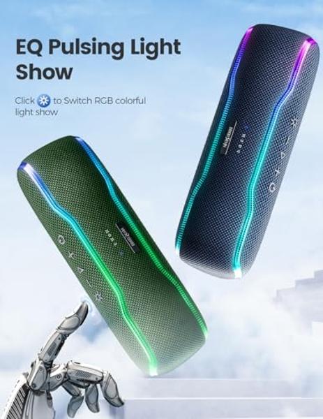 Portable Bluetooth Speaker, IPX7 Waterproof Wireless Speakers with Colorful Flashing Lights, 25W Super Bass 24H Playtime, 100ft Range, TWS Pairing for Outdoor, Home, Party, Beach, 