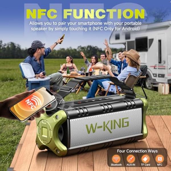 W-KING Bluetooth Speaker, 90W Max Portable Loud Speakers Wireless, IPX6 Waterproof Outdoor Speaker, 50W Deep Bass/2 Powerful Subwoofer/40H/Power Bank/Dual Pairing/EQ/TF/AUX/NFC for