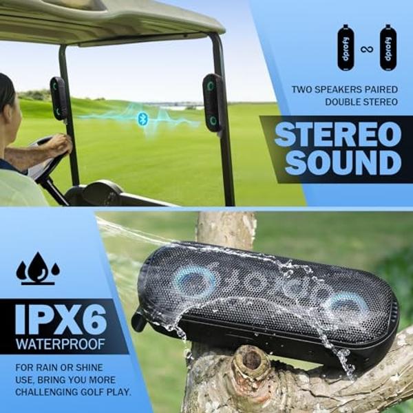 Dprofy New Play 2 Rounds, Magnetic Bluetooth Golf Speaker, Stereo Sound Portable Pro Wireless Waterproof Speaker with Rich Bass, Golf Accessories Golf Gifts (with Light)