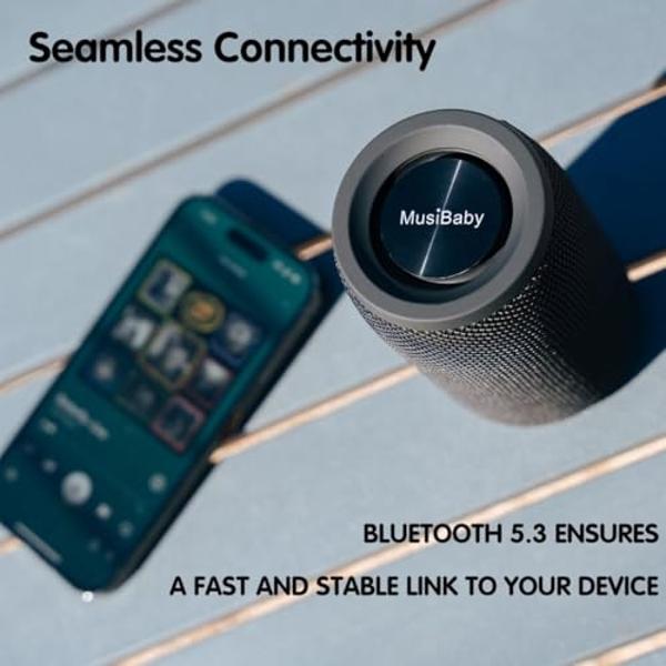Bluetooth Speaker,MusiBaby Speakers Bluetooth Wireless,IPX5 Waterproof Outdoor Speaker with Bass,24H Long Playtime,Loud and Portable for Travel, Party, Beach, Camping,Gift Ideas(Bl