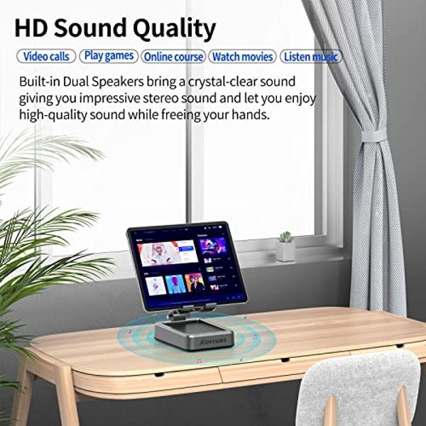 Jteman Wireless Bluetooth Speaker Tablet Stand, Adjustable with Bluetooth Speakers,Gifts for Women Men,Kitchen Gadget for Men,Compatible with Phones and Tablet (4.0-12.9'') - Graph