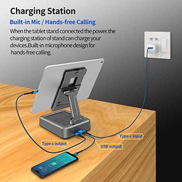 Jteman Wireless Bluetooth Speaker Tablet Stand, Adjustable with Bluetooth Speakers,Gifts for Women Men,Kitchen Gadget for Men,Compatible with Phones and Tablet (4.0-12.9'') - Graph
