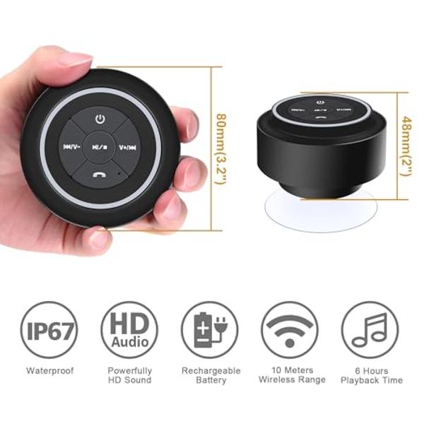 HAISSKY Bluetooth Shower Speakers, Portable Wireless Speaker with Suction Cup, IP67 Waterproof Speaker with LED Light, Pairs Easily to Phones, Tablets, Computer, Gift for Men & Wom