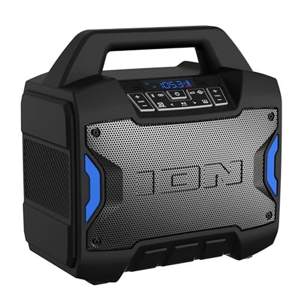 ION Tailgater Boom - Outdoor Portable Bluetooth Speaker with Mic in, FM Radio, USB Port, Battery, IPX5 Water-Resistant, Wireless Stereo-Link, App, 60W