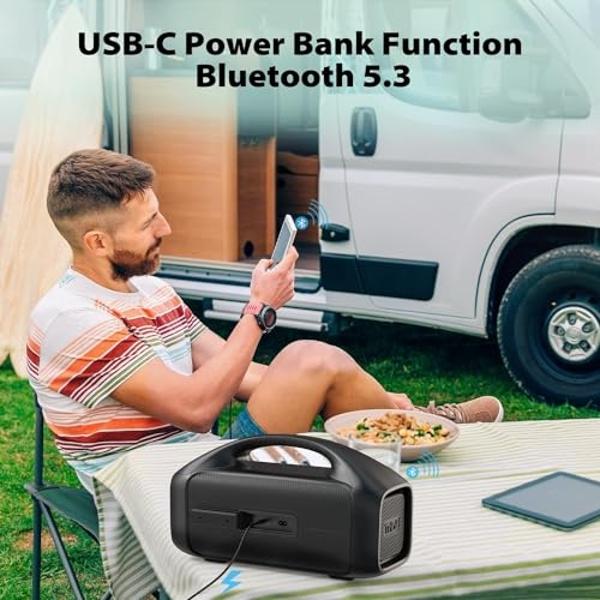 Tribit StormBox Blast Portable Speaker: 90W Loud Stereo Sound with XBass, IPX7 Waterproof Bluetooth Speaker with LED Light, Bluetooth 5.3&TWS, Custom EQ, 30H Playtime for Outdoor