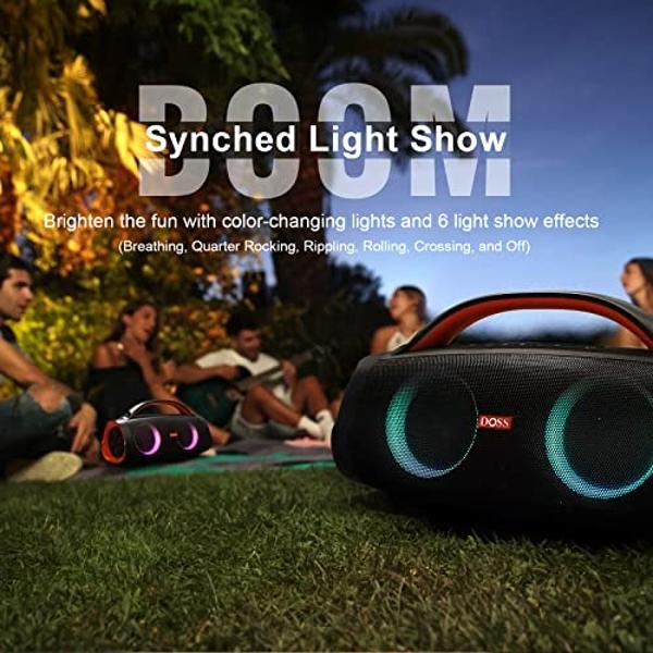 DOSS Extreme Boom Pro Bluetooth Speaker with 100W Stereo Sound, Rich Bass, IPX6 Waterproof, 20H Playtime, Power Bank, Mixed Color Light, Portable for Outdoor, Camping, Beach - Oran