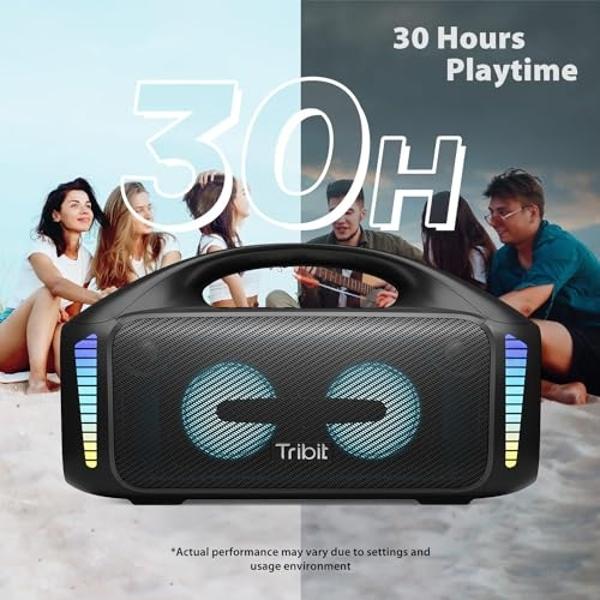 Tribit StormBox Blast Portable Speaker: 90W Loud Stereo Sound with XBass, IPX7 Waterproof Bluetooth Speaker with LED Light, Bluetooth 5.3&TWS, Custom EQ, 30H Playtime for Outdoor