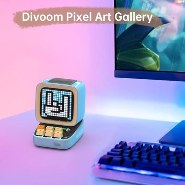 Divoom Ditoo Retro Pixel Art Game Bluetooth Speaker with 16X16 LED App Controlled Front Screen (Blue) …