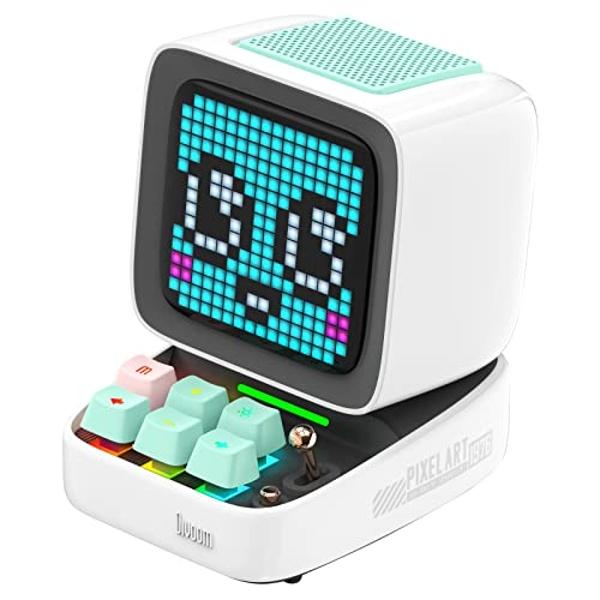 Divoom Ditoo Pixel Art Gaming Portable Bluetooth Speaker with App Controlled 16X16 LED Front Panel, Also a Smart Alarm (White)