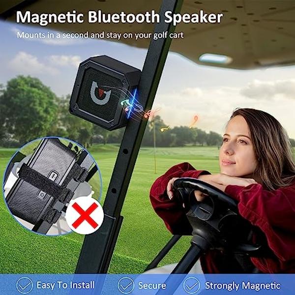 Golf Cart Bluetooth Speaker Magnetic Portable Wireless Speaker with Loud Stereo Sound Bass Boost 20 Hours Play IPX7 Waterproof TWS & SD Card Function Golf Cart Accessories Golf Gif