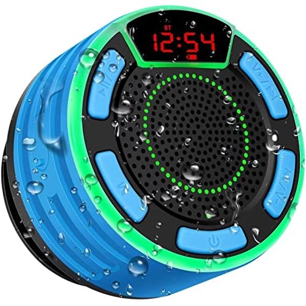 BassPal IPX7 Waterproof Speaker, Bluetooth Portable Wireless Shower Speakers with LED Display, FM Radio, Suction Cup, Light Show, TWS, Loud Stereo Sound for Pool Beach Home Party T