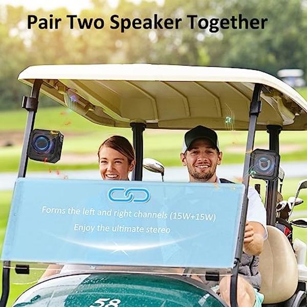 Golf Cart Bluetooth Speaker Magnetic Portable Wireless Speaker with Loud Stereo Sound Bass Boost 20 Hours Play IPX7 Waterproof TWS & SD Card Function Golf Cart Accessories Golf Gif
