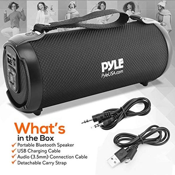 Pyle Wireless Portable Bluetooth Boombox Speaker – Rechargeable Music Barrel with AUX Input, USB/SD/MP3 Playback, FM Radio, 2.5" Tweeter – Loud Stereo Sound for Travel, Parties, Ou