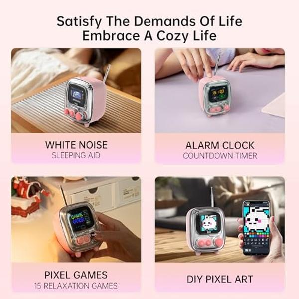 Divoom Tiivoo-2 Retro Bluetooth Speaker with FM Radio,Pixel Art Portable Mini Cute Wireless Small Speaker,Vintage Decor Suitble for Party Office Desk Home Bedroom Kitchen,Gifts for