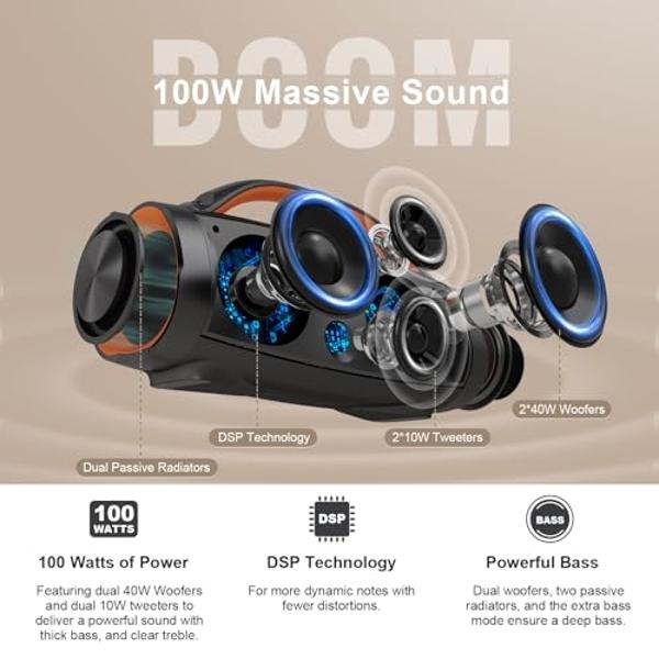 EBODA Bluetooth Shower Speaker, Portable Bluetooth Speakers, IP67 Waterproof Wireless Speaker with LED Light, 2000mAh, True Wireless Stereo, for Men and Women, Unique Music Gifts