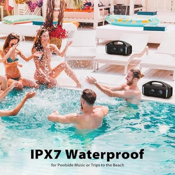 Tribit StormBox Blast Portable Speaker: 90W Loud Stereo Sound with XBass, IPX7 Waterproof Bluetooth Speaker with LED Light, Bluetooth 5.3&TWS, Custom EQ, 30H Playtime for Outdoor