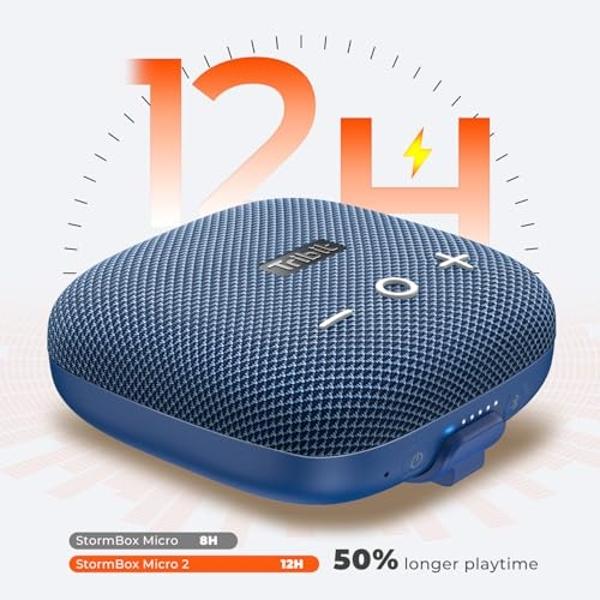 Tribit StormBox Micro 2 Portable Speaker: 90dB Loud Sound Deep Bass IP67 Waterproof Small Speaker Built-in Strap, 12H Playtime for Outdoor Camping Biking, 150ft Range (Pure Blue)