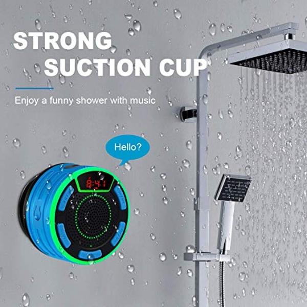 BassPal IPX7 Waterproof Speaker, Bluetooth Portable Wireless Shower Speakers with LED Display, FM Radio, Suction Cup, Light Show, TWS, Loud Stereo Sound for Pool Beach Home Party T