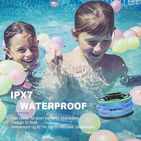 BassPal IPX7 Waterproof Speaker, Bluetooth Portable Wireless Shower Speakers with LED Display, FM Radio, Suction Cup, Light Show, TWS, Loud Stereo Sound for Pool Beach Home Party T