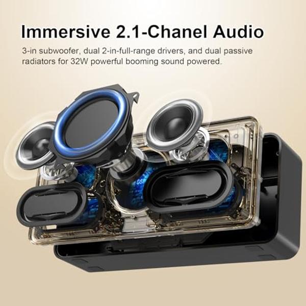 DOSS SoundBox XL Bluetooth Speaker with Subwoofer, 32W Loud Sound with Booming Bass, Dual DSP Technologies, 10H Playtime, USB-C, TWS, 2.1 Audio Channel for Home, Indoor and Office 