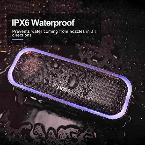 DOSS SoundBox Pro Bluetooth Speaker with 20W Stereo Sound, Active Extra Bass, IPX6 Waterproof, TWS Pairing, Multi-Colors Lights, 20H Playtime, Portable for Beach, Outdoor-Blue