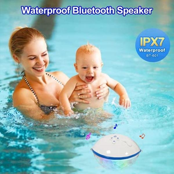 KingSom Pool Bluetooth Speakers with LED Lights,IPX7 Waterproof Floating Speaker,Stereo Sound,Built-in Mic,Wireless Shower Speaker for Hot Tub,Kayaking,Outdoor Travel,Picnic (Updat