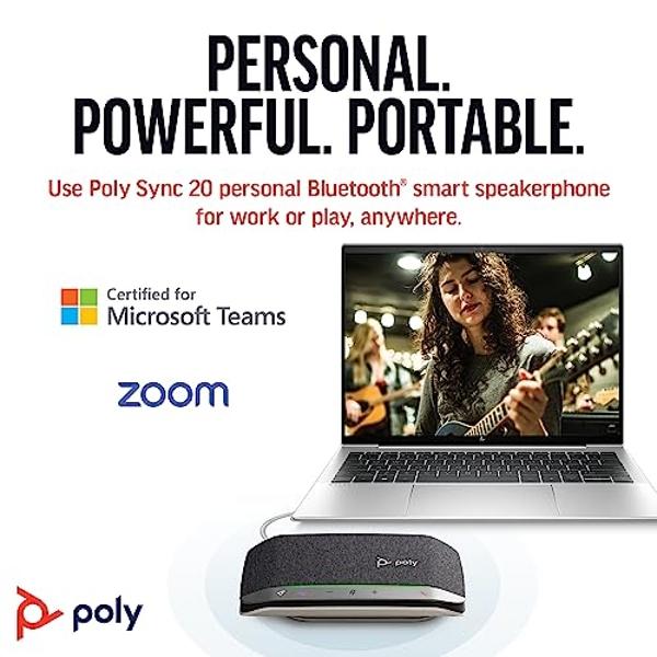Poly Sync 20 USB-C Personal Portable Smart Speakerphone (Plantronics) – Long Battery Life – Noise/Echo Reduction -Works w/Teams (Certified), Zoom, PC, Mac, Mobile – Amazon Exclusiv