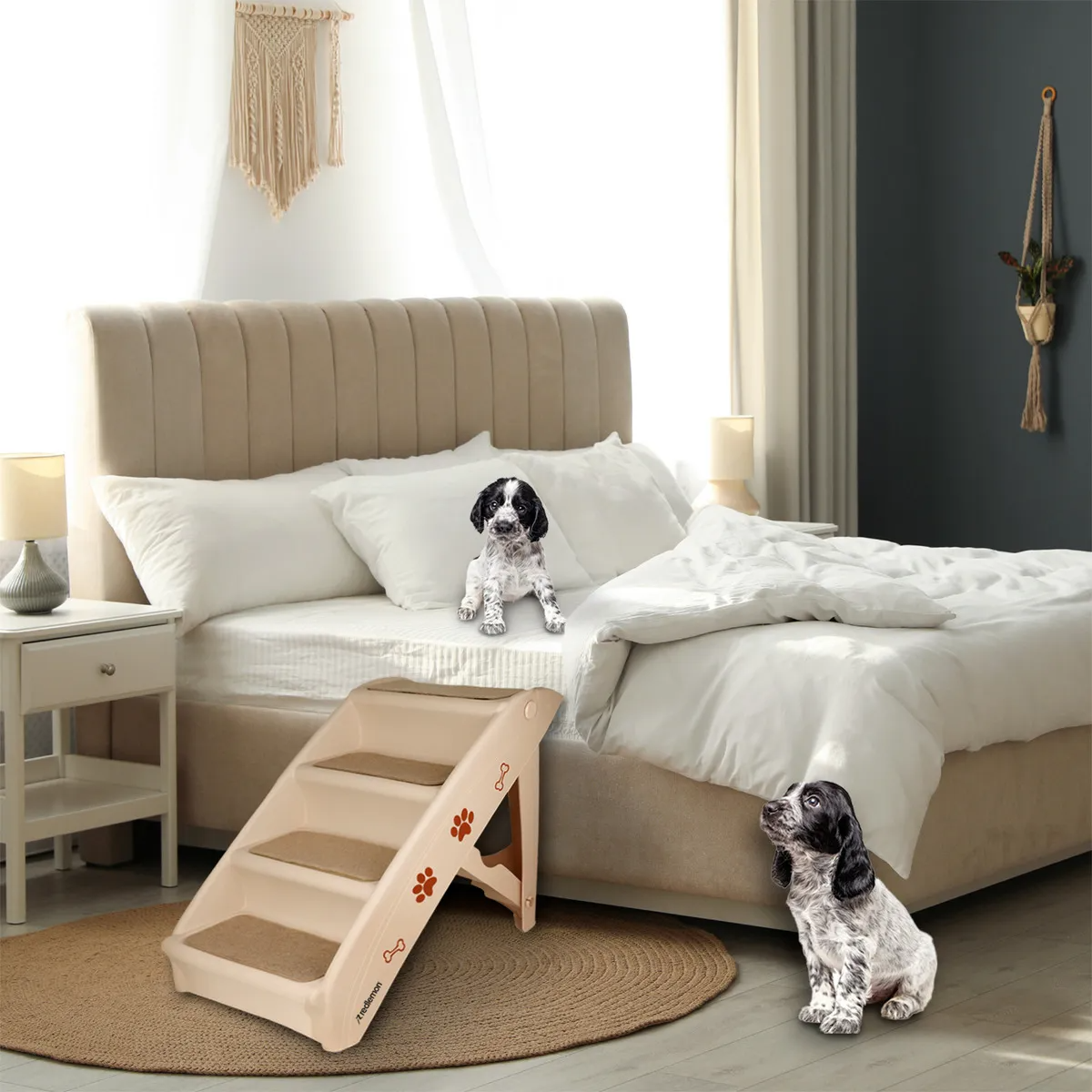 Escalera Plegable para Perro Con Patas Antideslizantes Rampa para Perro Gato y Mascotas con Escalones Antideslizantes para Sofa Cama o Auto para Interiores y Exteriores 49 cm de Altura