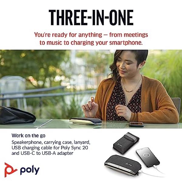 Poly Sync 20 USB-C Personal Portable Smart Speakerphone (Plantronics) – Long Battery Life – Noise/Echo Reduction -Works w/Teams (Certified), Zoom, PC, Mac, Mobile – Amazon Exclusiv
