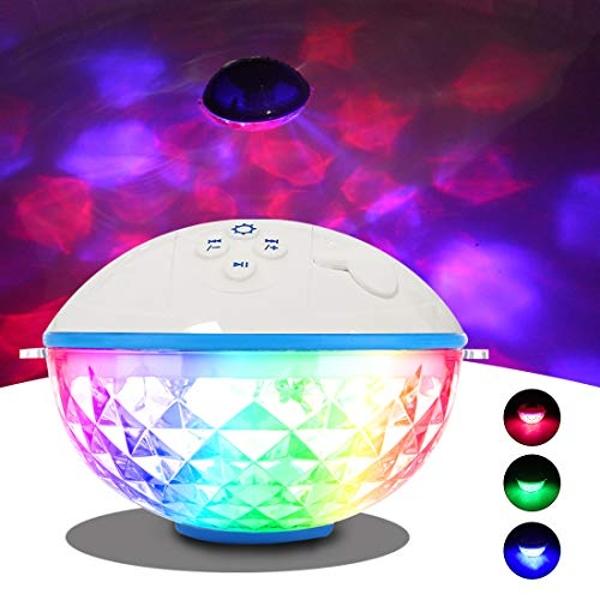 KingSom Pool Bluetooth Speakers with LED Lights,IPX7 Waterproof Floating Speaker,Stereo Sound,Built-in Mic,Wireless Shower Speaker for Hot Tub,Kayaking,Outdoor Travel,Picnic (Updat