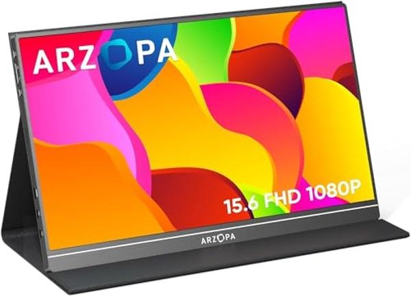 ARZOPA Portable Monitor, 15.6'' 1080P FHD Laptop Monitor USB C HDMI Computer Display HDR Eye Care External Screen w/Smart Cover for Mac Phone Xbox Switch PS5-S1 Table