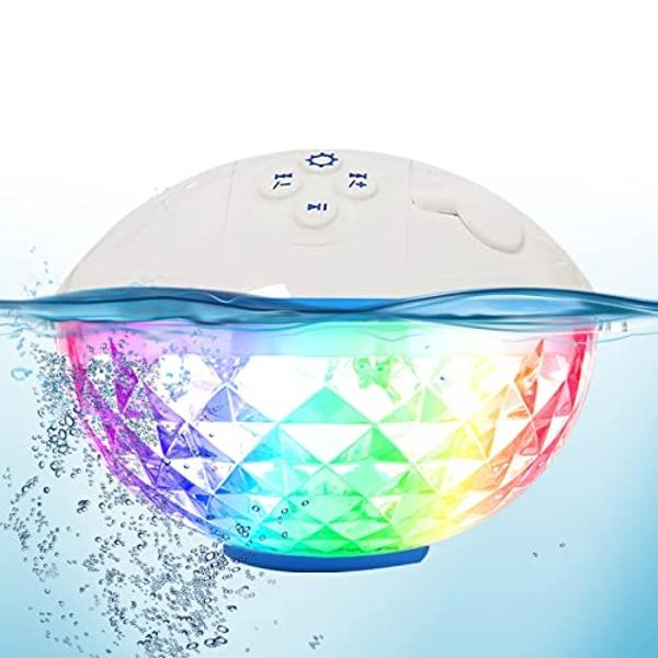 KingSom Pool Bluetooth Speakers with LED Lights,IPX7 Waterproof Floating Speaker,Stereo Sound,Built-in Mic,Wireless Shower Speaker for Hot Tub,Kayaking,Outdoor Travel,Picnic (Updat