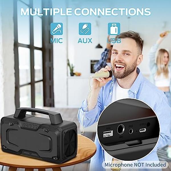 BUGANI Bluetooth Speaker, 80W Powerful Portable Wireless Speaker IPX7 Waterproof Speaker, Outdoor Loud Speaker with Handle 24H Playtime, Support Microphone AUX USB Suitable for Par