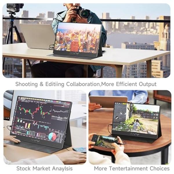 AYY Portable Monitor for Laptop 15 Inch FHD 1080P, USB-C/HDMI Travel Laptop Screen Extender Monitor Portable for PC/Mac/Phone/PS5/PS4/Xbox/Switch, HDR IPS Display with Smart Cover 