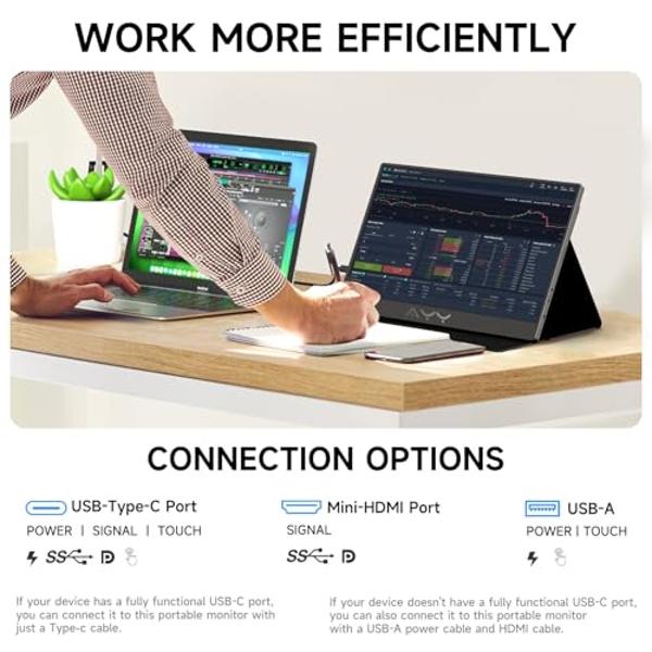 AYY Portable Monitor for Laptop 15 Inch FHD 1080P, USB-C/HDMI Travel Laptop Screen Extender Monitor Portable for PC/Mac/Phone/PS5/PS4/Xbox/Switch, HDR IPS Display with Smart Cover 