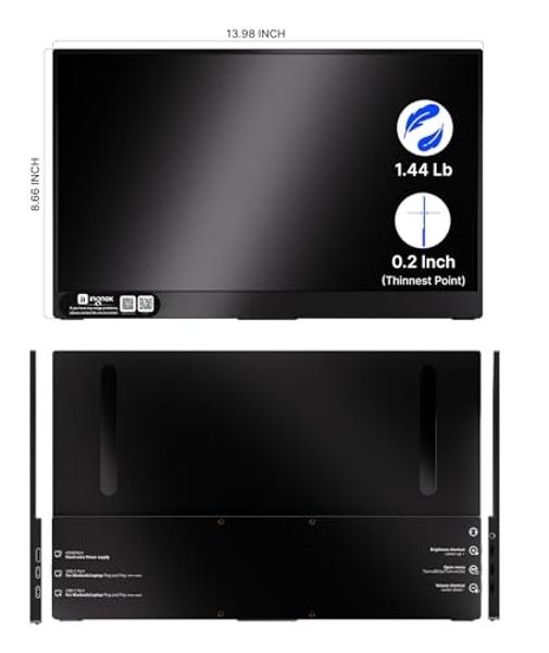 Ingnok Portable Monitor, Ultra Slim 15.6 Inch FHD IPS Laptop Screen Extender with Adjustable Stand, USB C Compatible, Ideal for Travel and Office