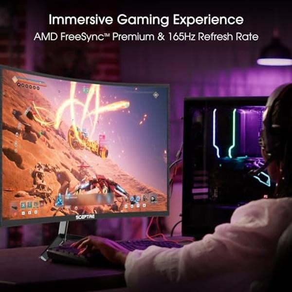 Sceptre 24-inch Curved Gaming Monitor 1080p up to 165Hz DisplayPort HDMI 99% sRGB, AMD FreeSync Build-in Speakers Machine Black (C248B-FWT168)