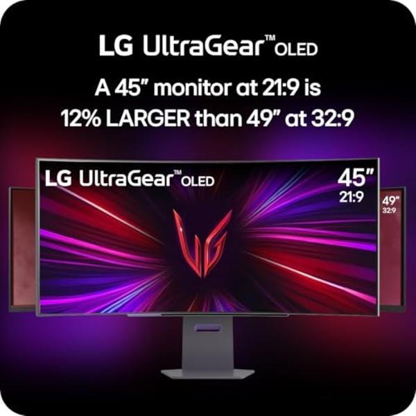 LG 45GS95QE Ultragear OLED Curved Gaming Monitor 45-Inch WQHD 800R 240Hz 0.03ms DisplayHDR True Black 400 AMD FreeSync Premium Pro NVIDIA G-Sync HDMI 2.1 DisplayPort Tilt/Height/Sw