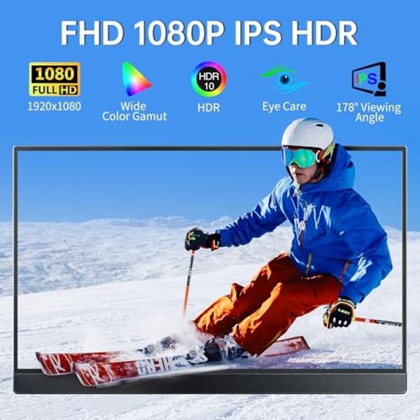 VisionOwl Portable Monitor-15.6 Inch Travel Screen FHD 1080P FreeSync Frameless USB-C Computer Display with Type-C HDMI Speakers for Laptop PC Mac Surface PS4/5 Xbox, with Cover St