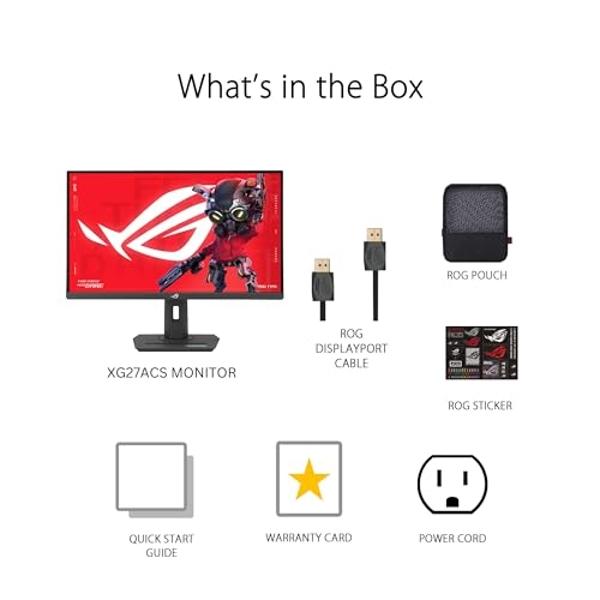 ASUS ROG Strix 27” QHD (2560x1440) HDR400 USB-C Gaming Monitor (XG27ACS), 180Hz,1ms, Fast IPS, 133% sRGB, Extreme Low Motion Blur Sync, G-Sync Compatible, DisplayWidget, Tripod Soc